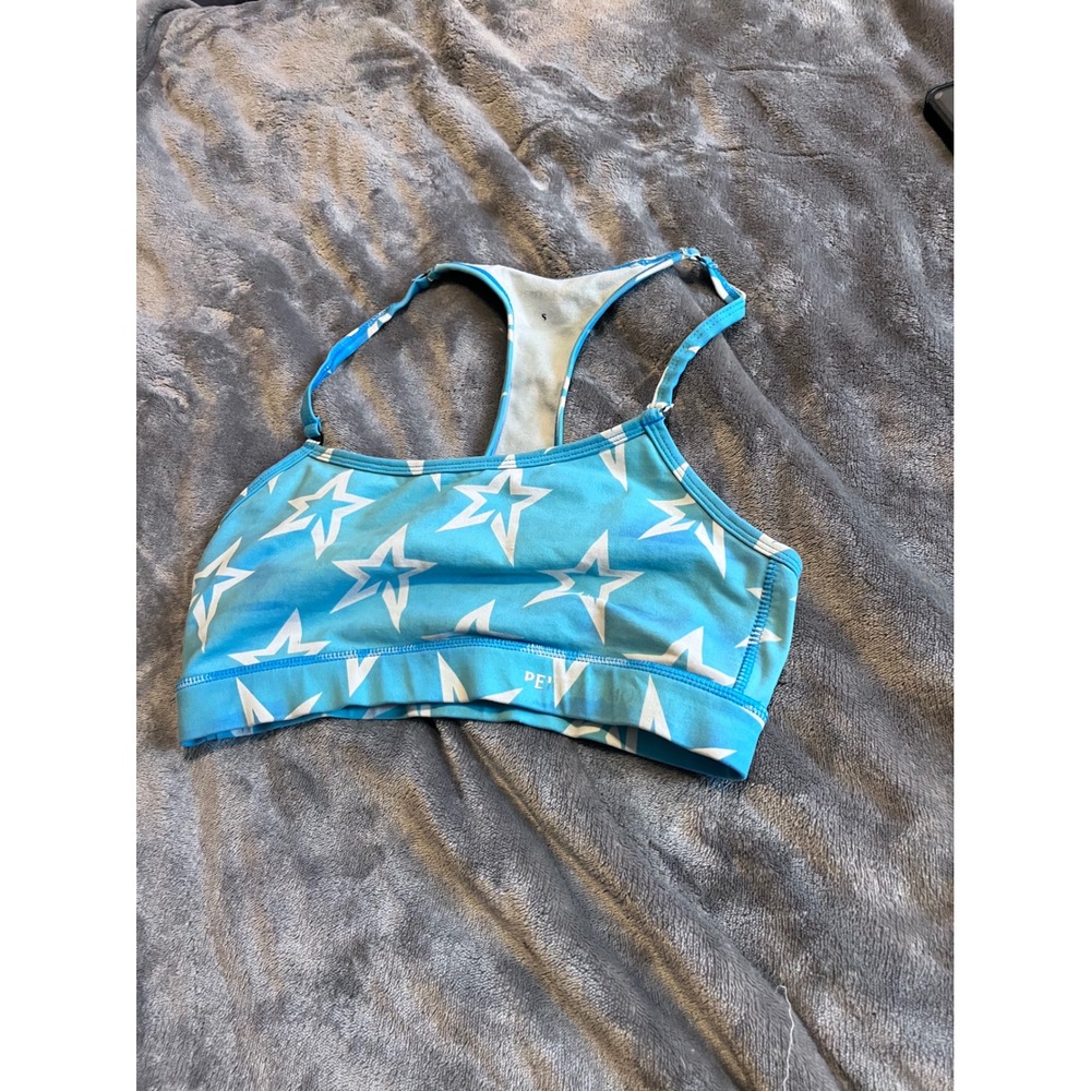 PE Nation Womens Blue White Star Print Racerback Sports Bra Size Small